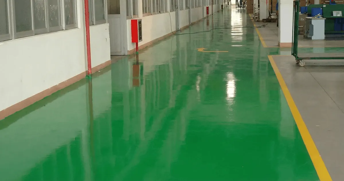 A factory floor professionally covered and marked with epoxy flooring in Overland Park, KS